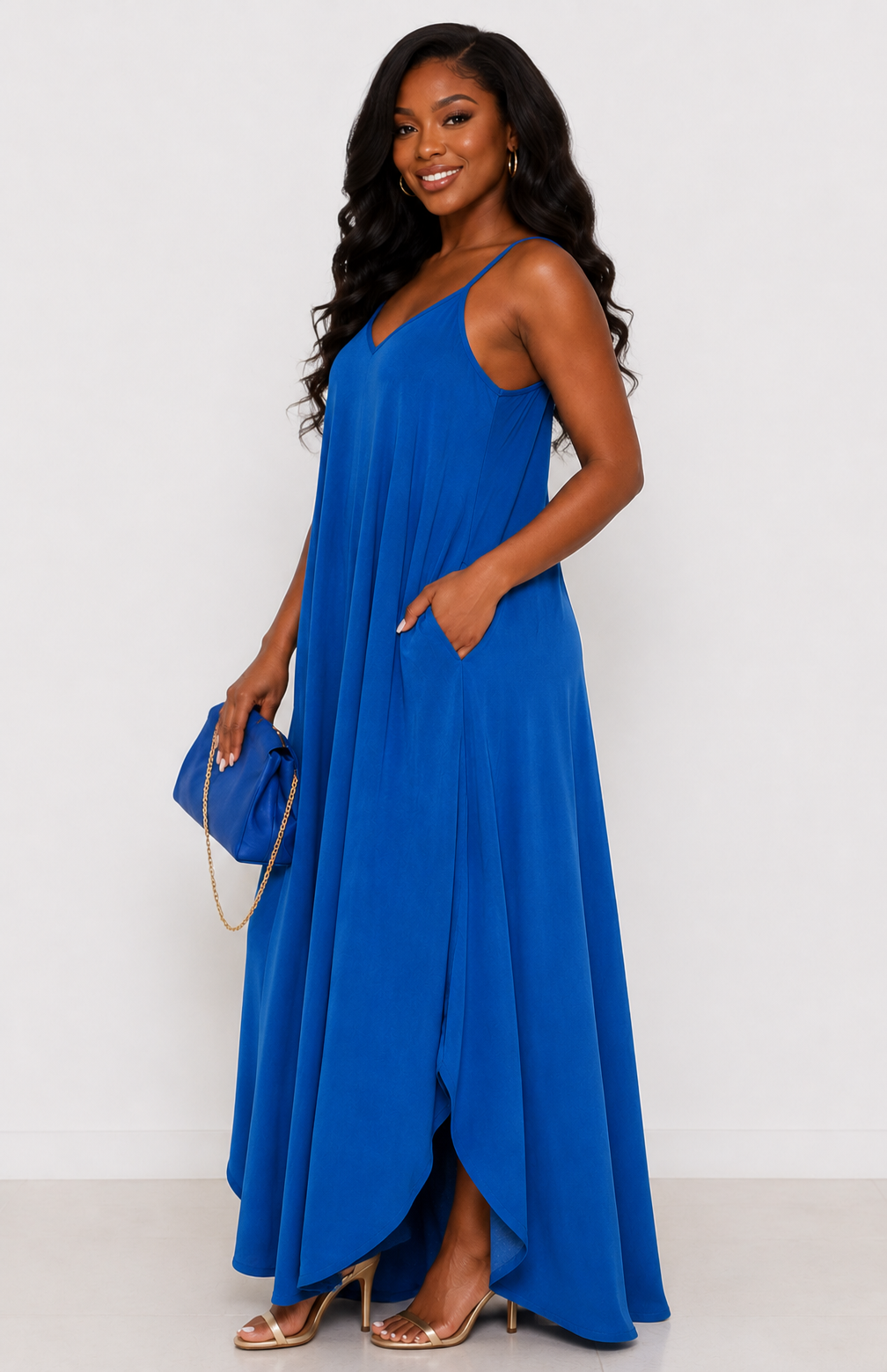 Zenana Woven Crinkle Cami Maxi Dress with Side Pockets