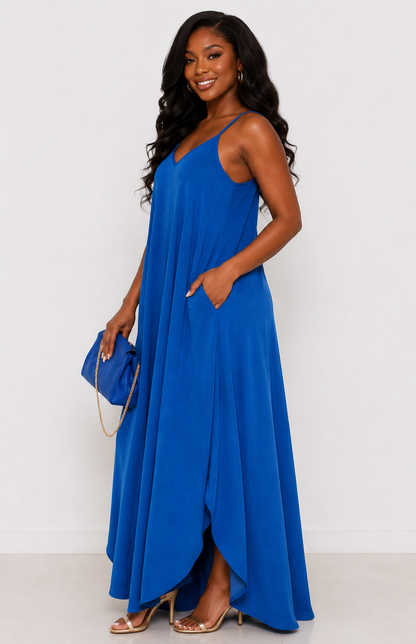 Zenana Woven Crinkle Cami Maxi Dress with Side Pockets