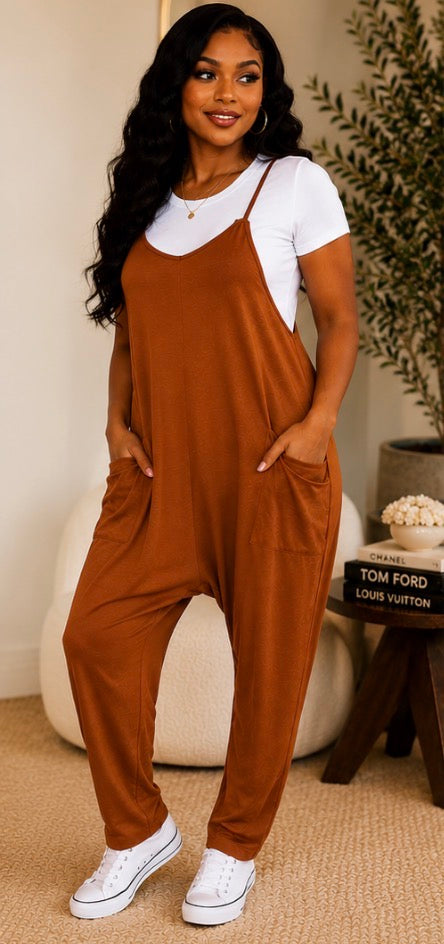 Double Take Curvy Sleeveless V-Neck Pocketed Jumpsuit