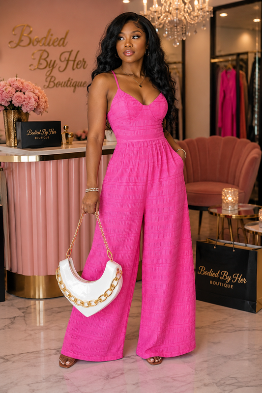 Women's Elegant Pink Sleeveless Jumpsuit With Back Bow V-Neck Palazzo Pants